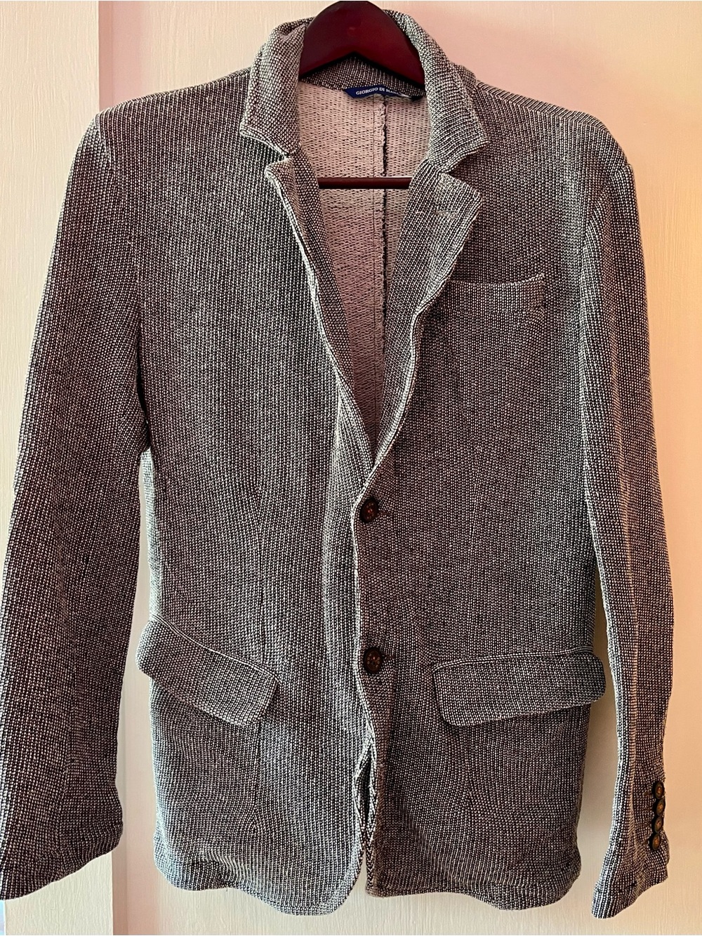 Italian Gray Knit Textured Cardigan Blazer Casual Tailored Layer Unisex Slouchy